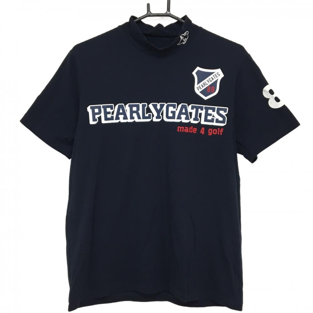 パーリーゲイツ 半袖ハイネックシャツ ネイビー×白 フロントロゴ  メンズ 5(L) ゴルフウェア PEARLY GATES