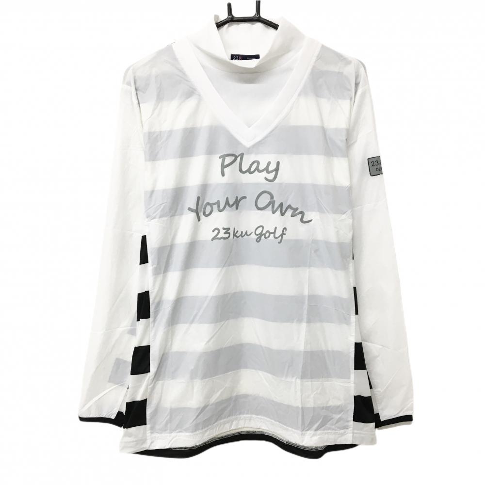 【美品】23区ゴルフ ハイネックスニード 白×黒 背面ボーダー 重ね着風  メンズ M ゴルフウェア 23区