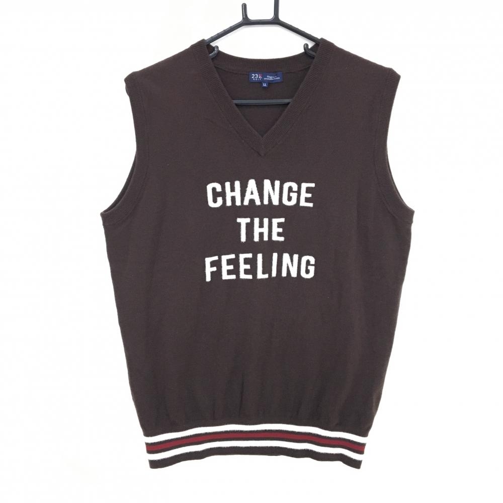 【美品】23区ゴルフ ベスト ブラウン×白 裾ライン メンズ LL ゴルフウェア 23区