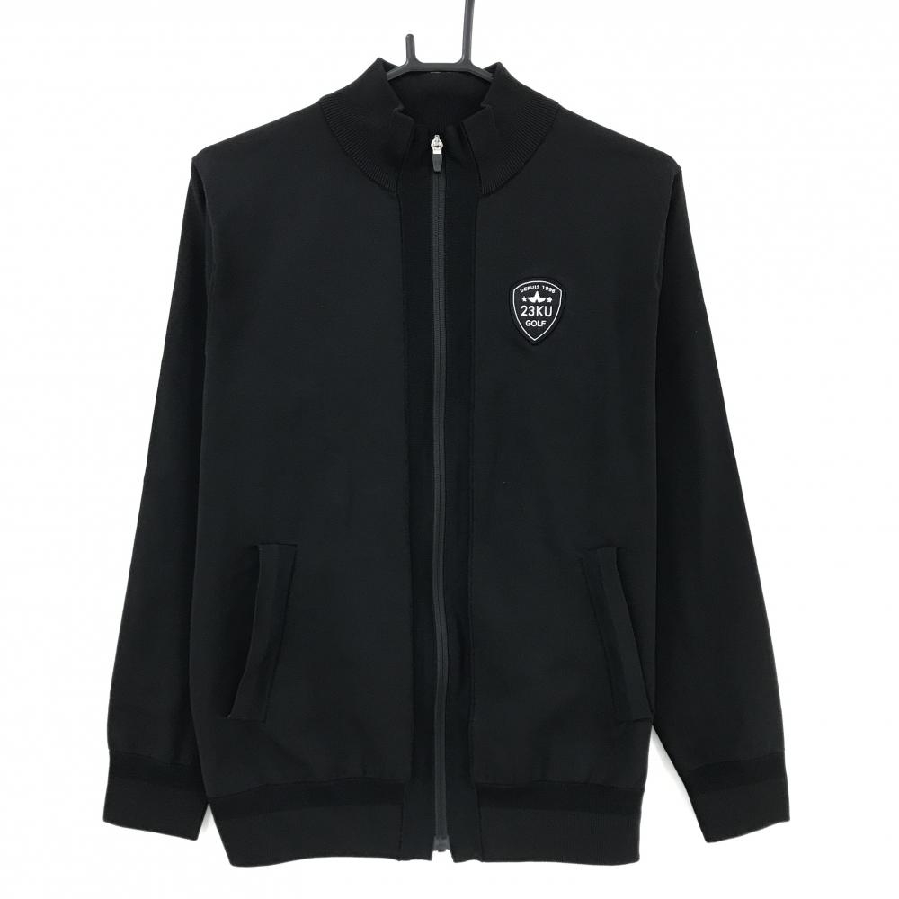 【超美品】23区ゴルフ ニットジャケット 黒 ロゴワッペン 背面星 ポリエステル100％ メンズ M ゴルフウェア 23区