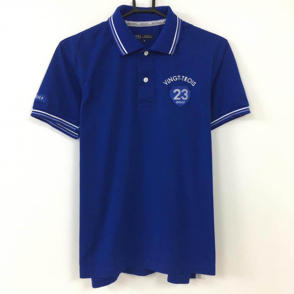 23区 23区ゴルフ 半袖ポロシャツ ブルー×白 ワッペン メンズ M ゴルフウェア