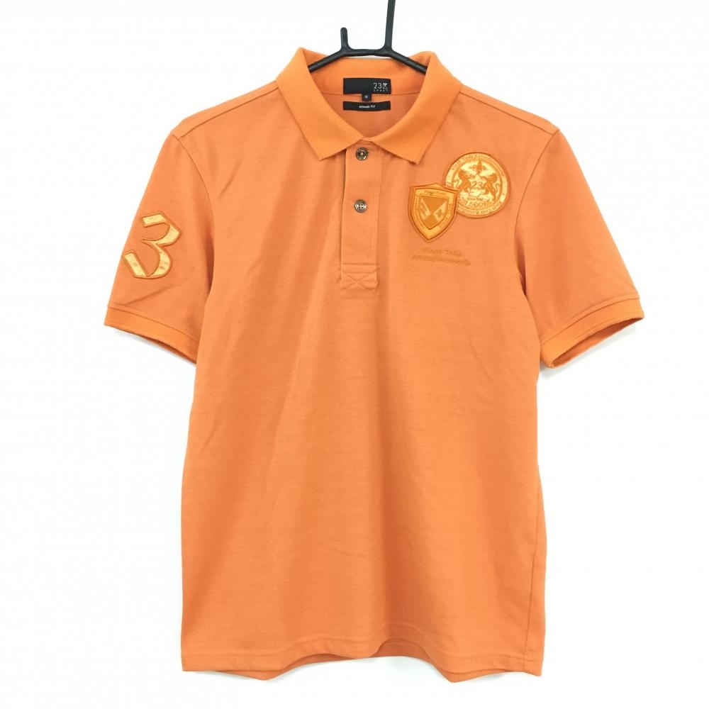【美品】23区 23区スポーツ 半袖ポロシャツ オレンジ ワッペン  メンズ Ｍ ゴルフウェア