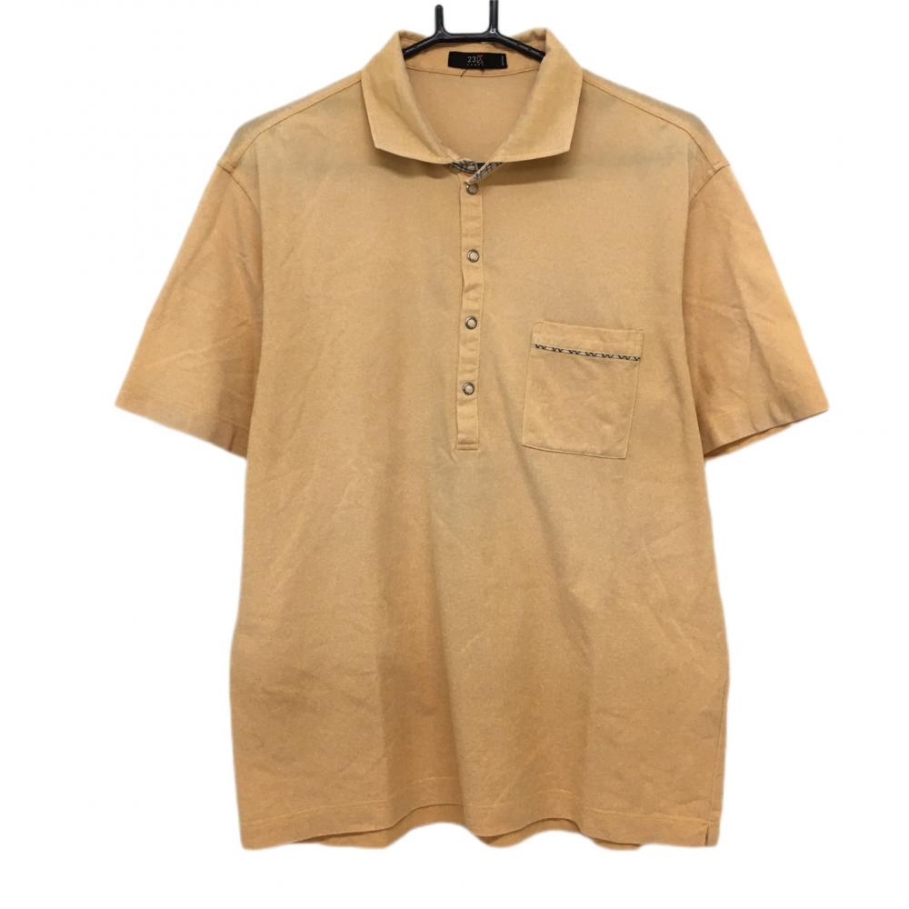 23区 半袖ポロシャツ オレンジ×ベージュ 一部チェック柄 胸ポケット メンズ 4 ゴルフウェア 23区