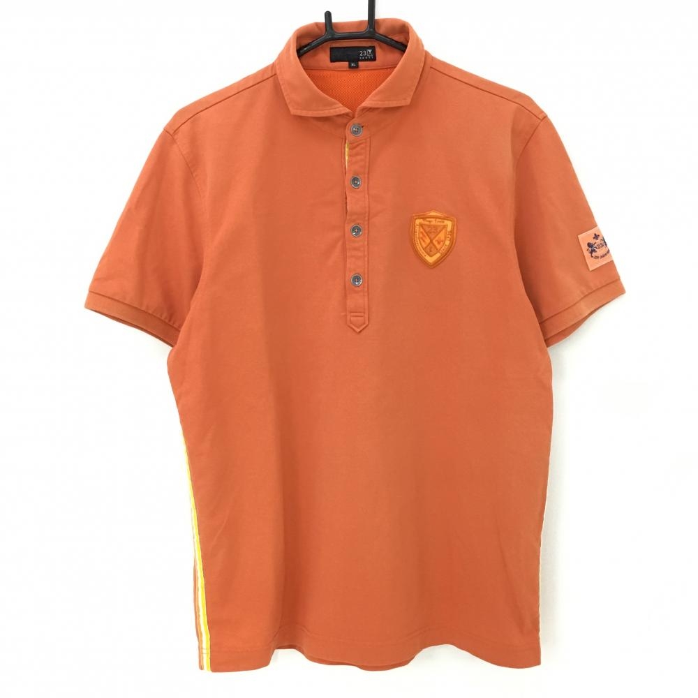 23区 半袖ポロシャツ オレンジ サイドライン ワッペン  メンズ XL ゴルフウェア 23区