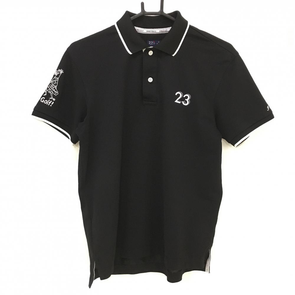 【超美品】23区ゴルフ 半袖ポロシャツ 黒×白 ロゴ刺しゅう メンズ M ゴルフウェア 23区