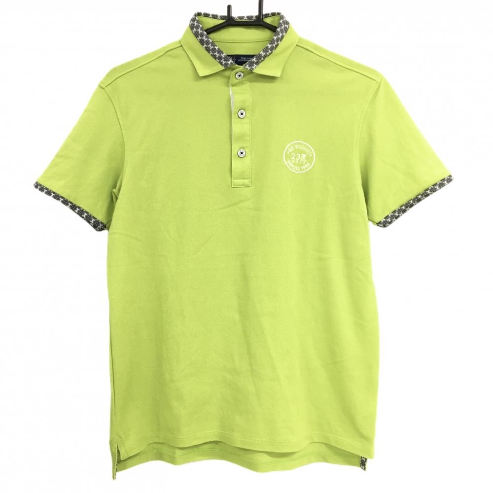 【超美品】23区ゴルフ 半袖ポロシャツ ライトグリーン×グレー 襟袖口一部花柄  メンズ M ゴルフウェア 23区