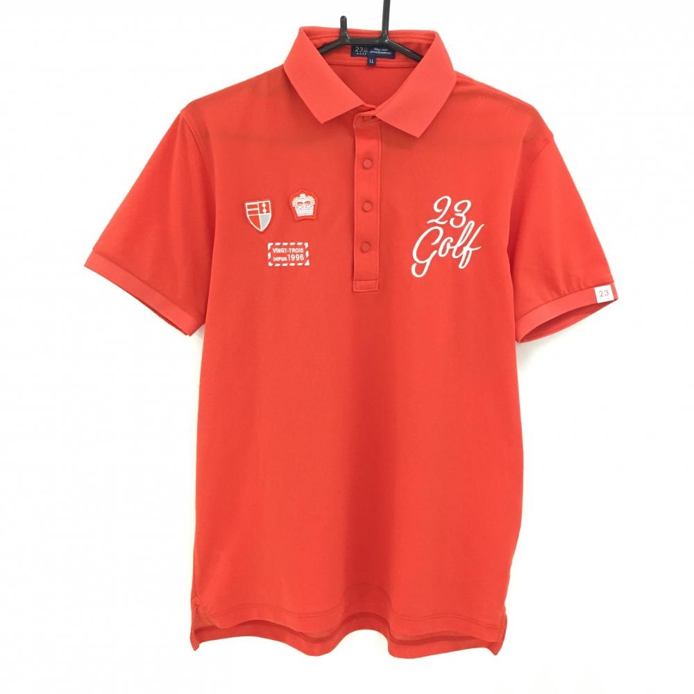 【超美品】23区ゴルフ 半袖ポロシャツ レッド ロゴ白 スナップボタン  メンズ LL ゴルフウェア 23区