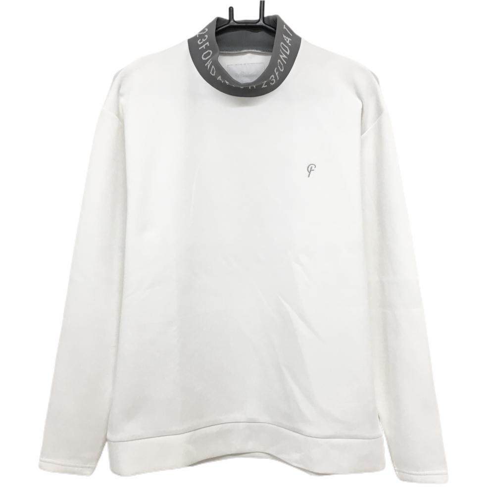 23区ゴルフ 長袖ハイネックシャツ 白×グレー 23FONDATION ネックロゴ ダンボールニット メンズ Ｌ ゴルフウェア 23区