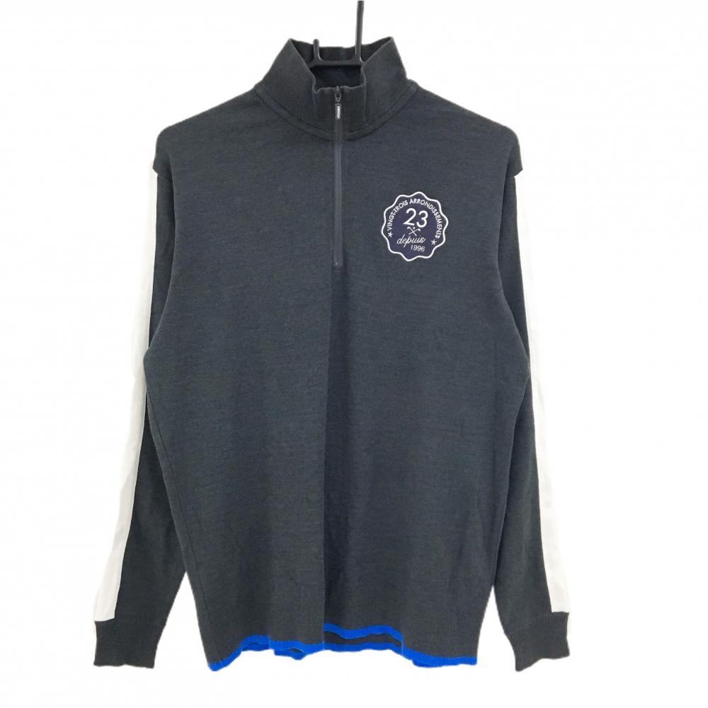 23区ゴルフ 長袖ハイネックシャツ グレー×白 ハーフジップ 袖ライン メンズ L ゴルフウェア 23区