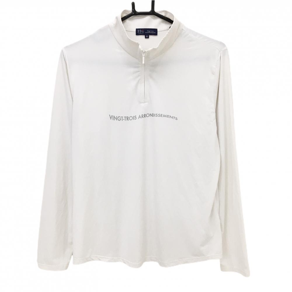【美品】23区ゴルフ 長袖ハイネックシャツ アイボリー系 ハーフジップ メンズ Ⅲ(XL) ゴルフウェア 23区