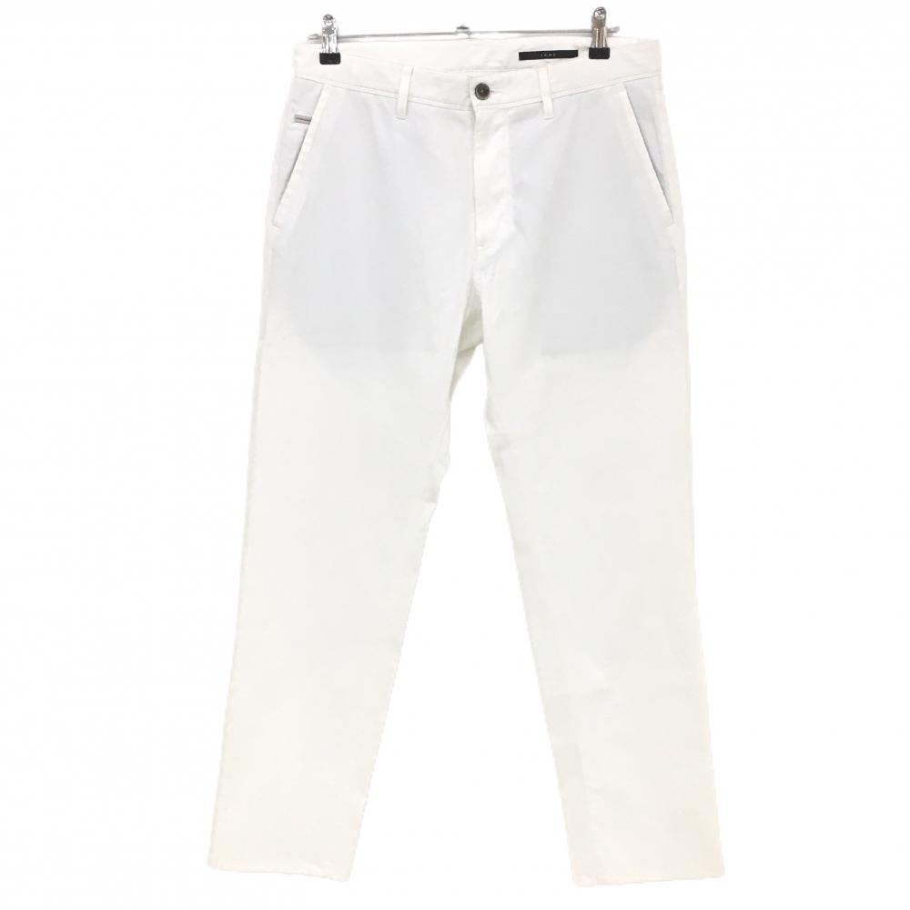 【美品】23区HOMME パンツ 白 ストライプ織生地 LAND 麻混 メンズ 48 ゴルフウェア 23区