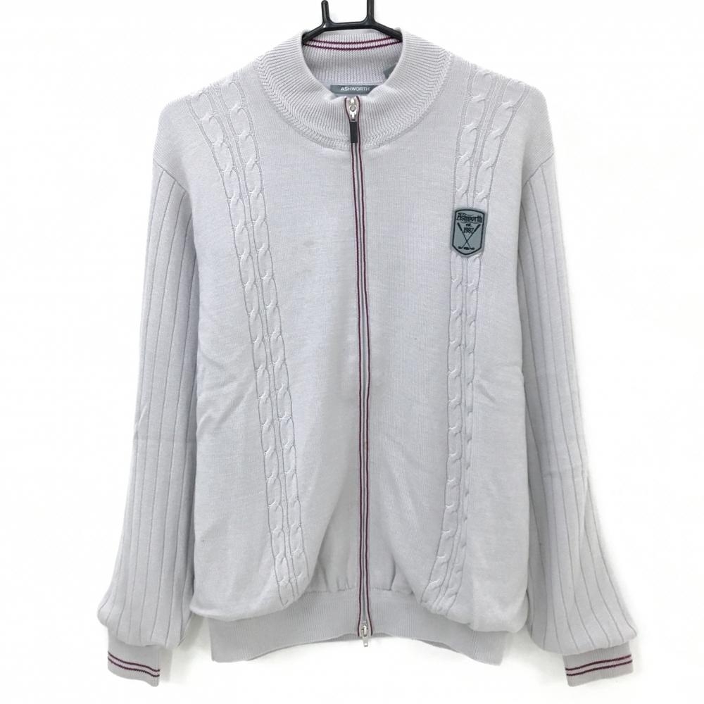 アシュワース ニットジャケット グレー×ボルドー系 ダブルジップ ウール混 裏地付き ブルゾン メンズ L ゴルフウェア ASHWORTH