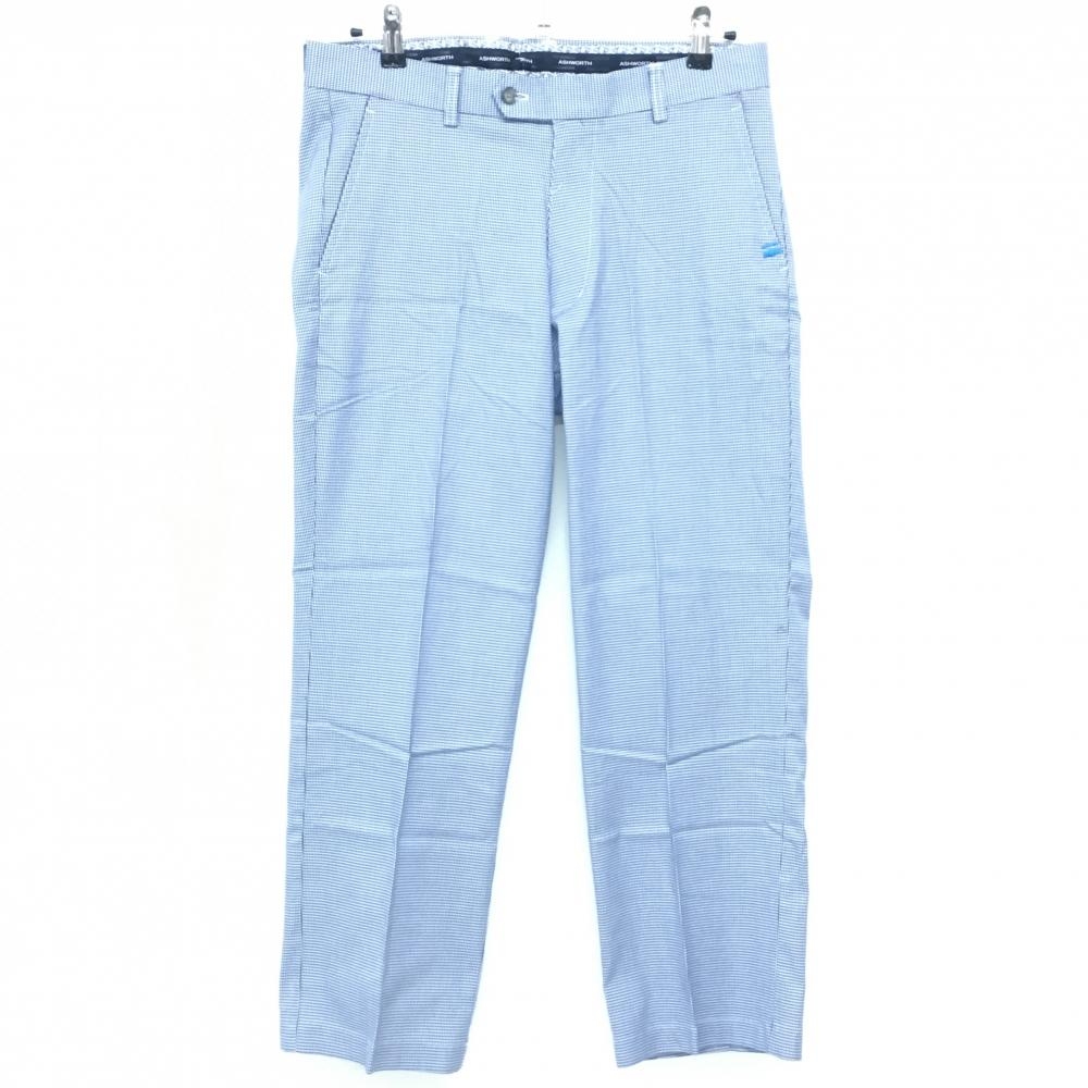 【美品】アシュワース パンツ ブルー×白 千鳥格子調 ストレッチ メンズ 85 ゴルフウェア ASHWORTH