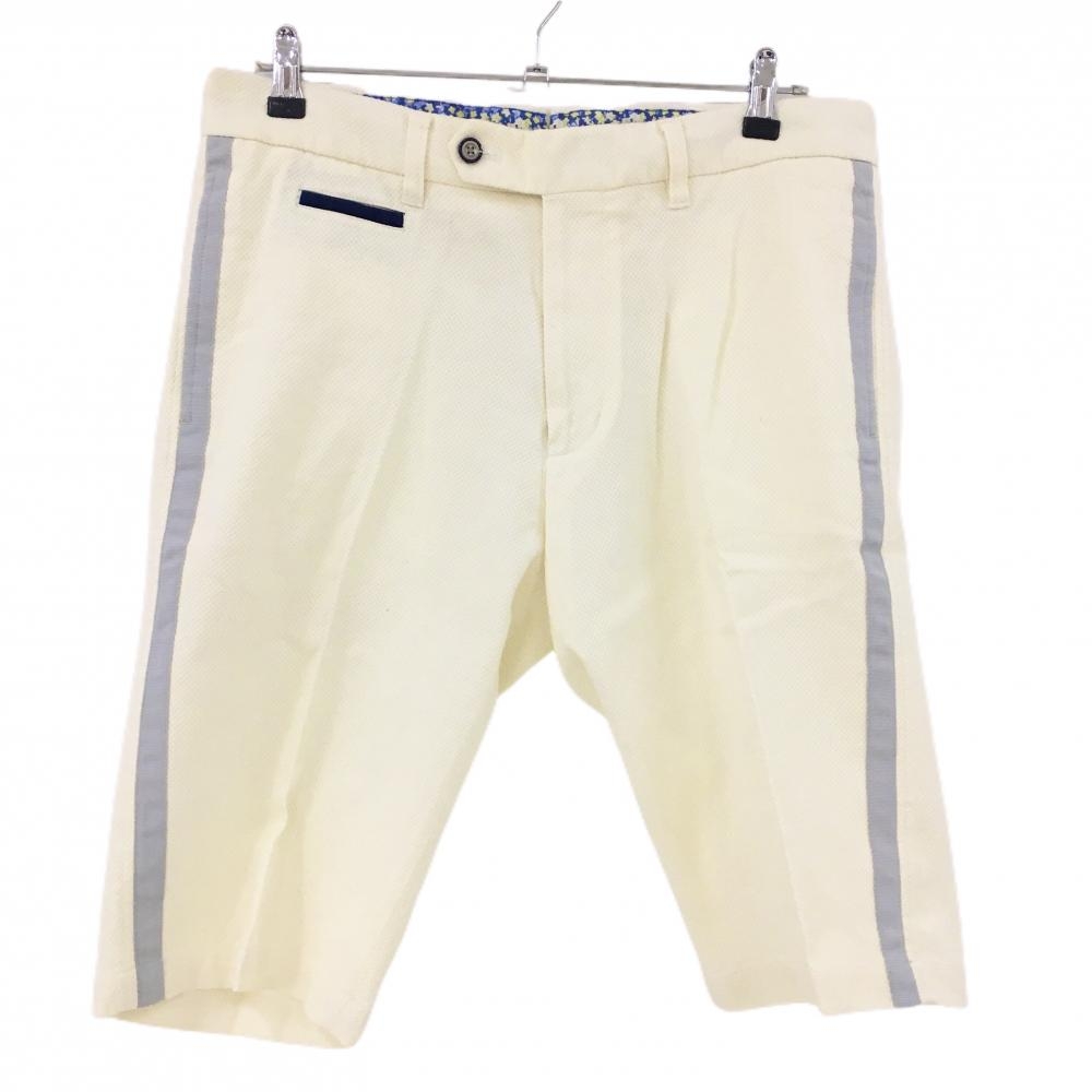 【美品】アシュワース ハーフパンツ アイボリー×ライトグレー サイドライン 地模様  メンズ O(XL) ゴルフウェア ASHWORTH