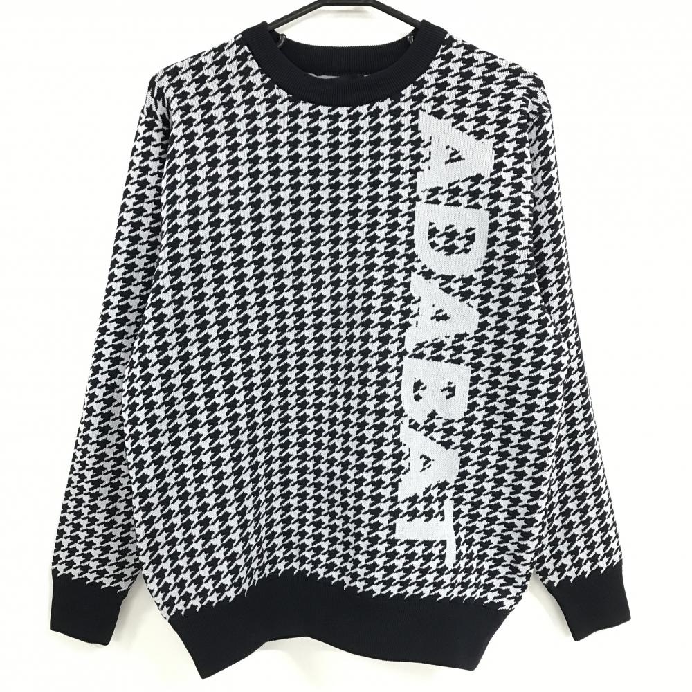【超美品】アダバット セーター 白×ネイビー 千鳥格子 裏地付 ニット メンズ M ゴルフウェア adabat