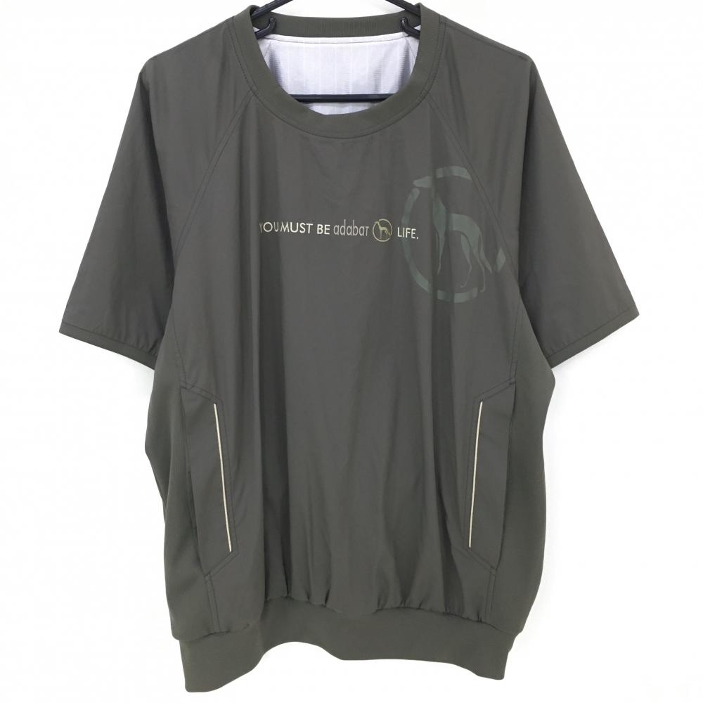 【超美品】アダバット 半袖スニード カーキ 蓄熱裏地 サイドファスナー 防風 メンズ 50(XL) ゴルフウェア adabat
