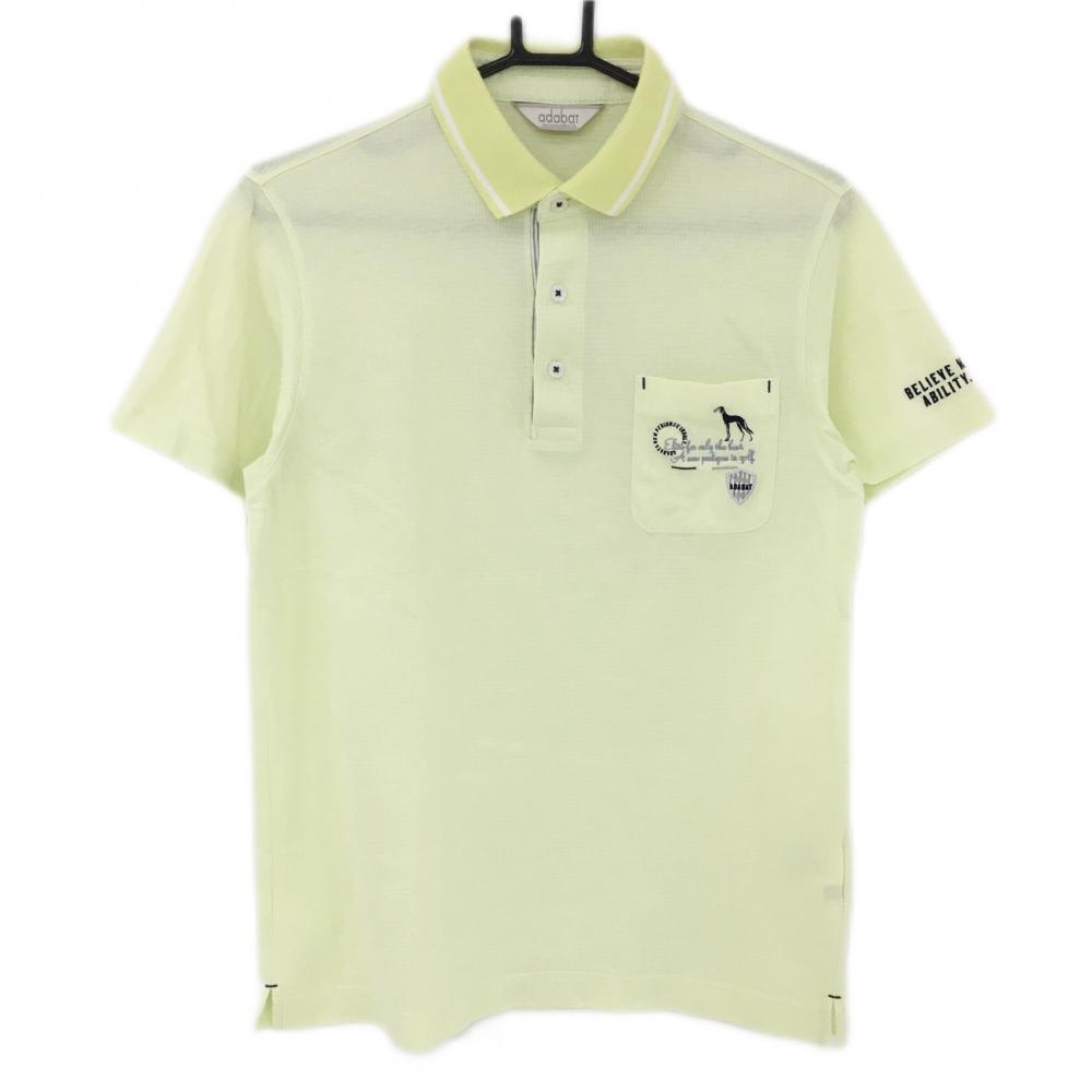 アダバット 半袖ポロシャツ ライトグリーン×白 格子織生地 ロゴ刺しゅう メンズ 46(M) ゴルフウェア adabat