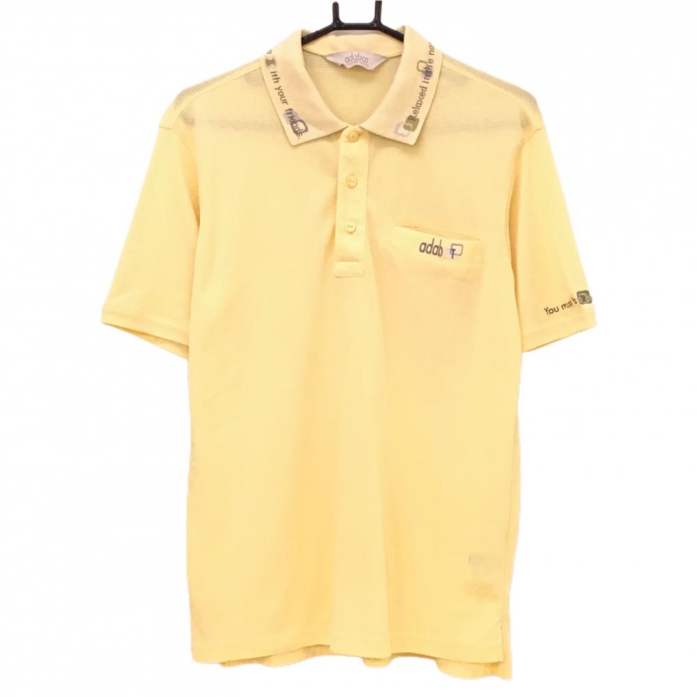 アダバット 半袖ポロシャツ ライトイエロー メッシュ調生地 ロゴ刺しゅう メンズ Ⅲ(M) ゴルフウェア adabat