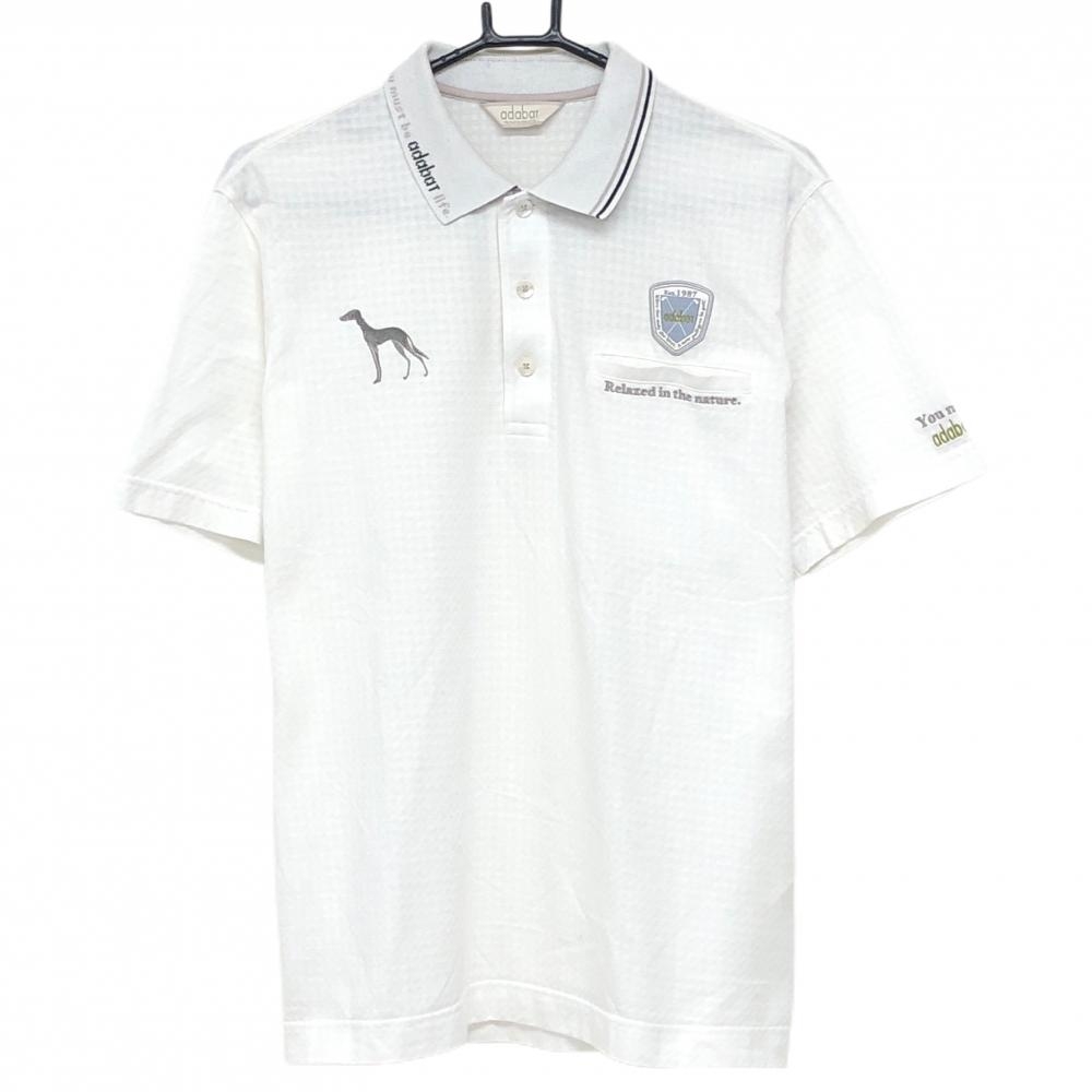 アダバット 半袖ポロシャツ 白 織生地 胸ポケット  メンズ 48(L) ゴルフウェア adabat