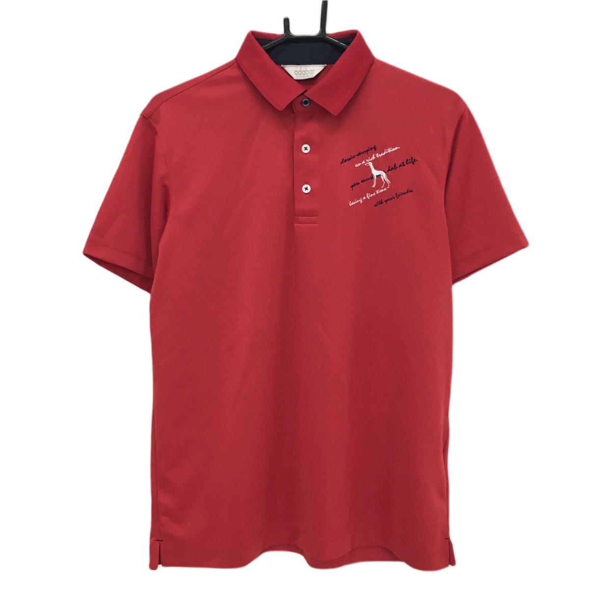 【超美品】アダバット 半袖ポロシャツ レッド ロゴ白 メッシュ調生地 メンズ 48(L) ゴルフウェア adabat
