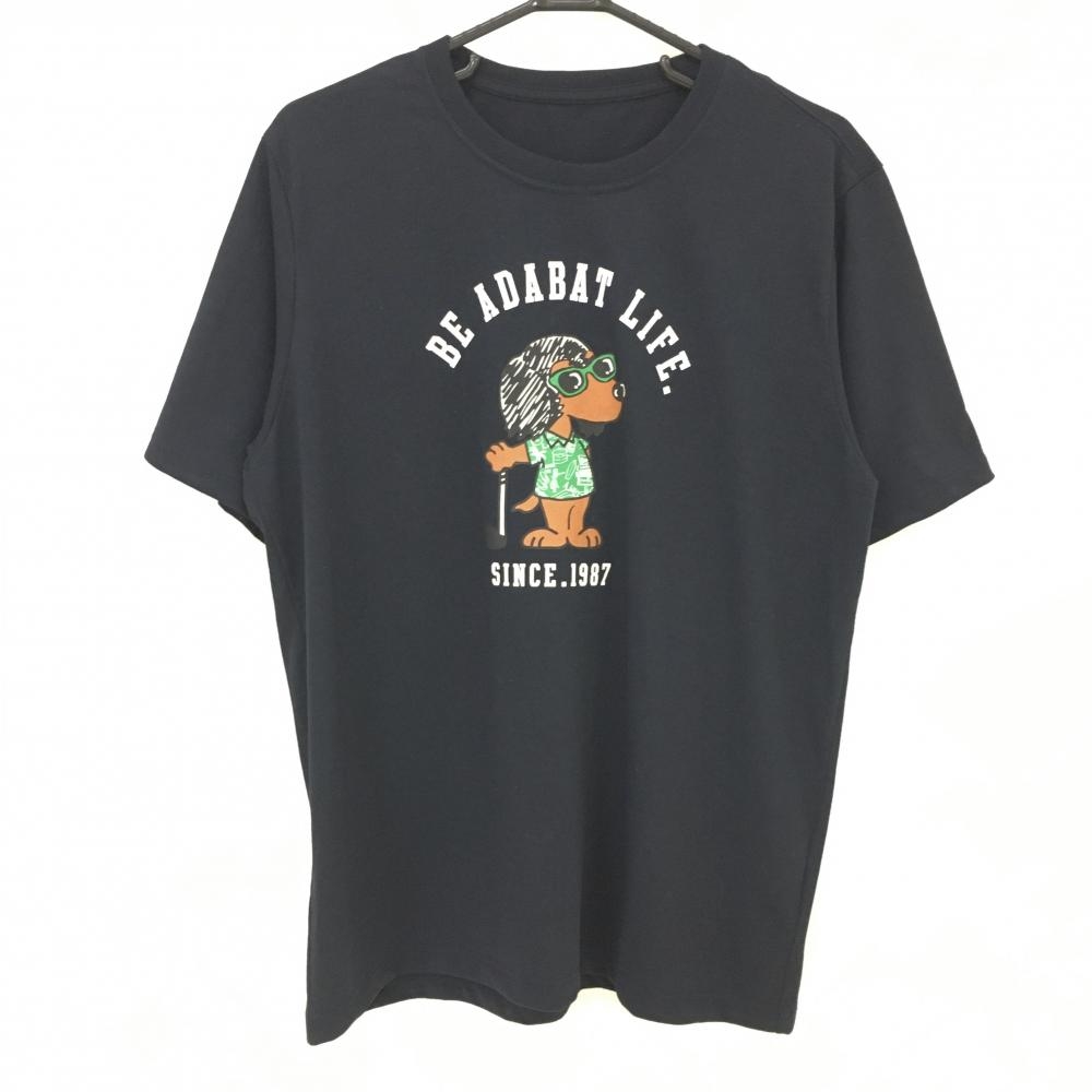 美品】アダバット 半袖Tシャツ ネイビー 犬プリント メンズ 50(XL