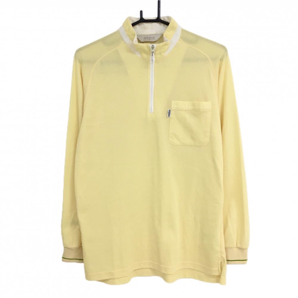 アダバット 長袖ハイネックシャツ イエロー×白 ネックロゴ 胸ポケット ハーフジップ メンズ Ⅲ(M) ゴルフウェア adabat