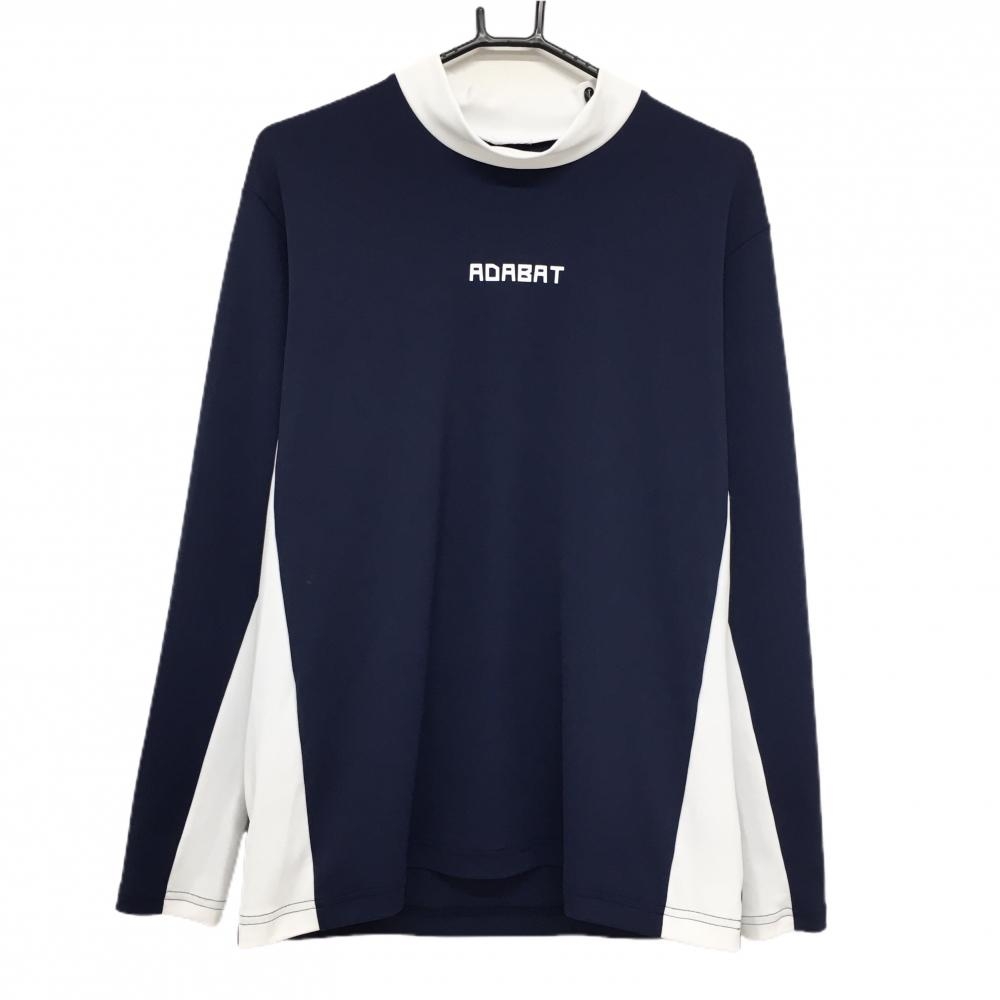 【超美品】アダバット 長袖ハイネックシャツ ネイビー×白 ロゴプリント  メンズ 48(L) ゴルフウェア adabat