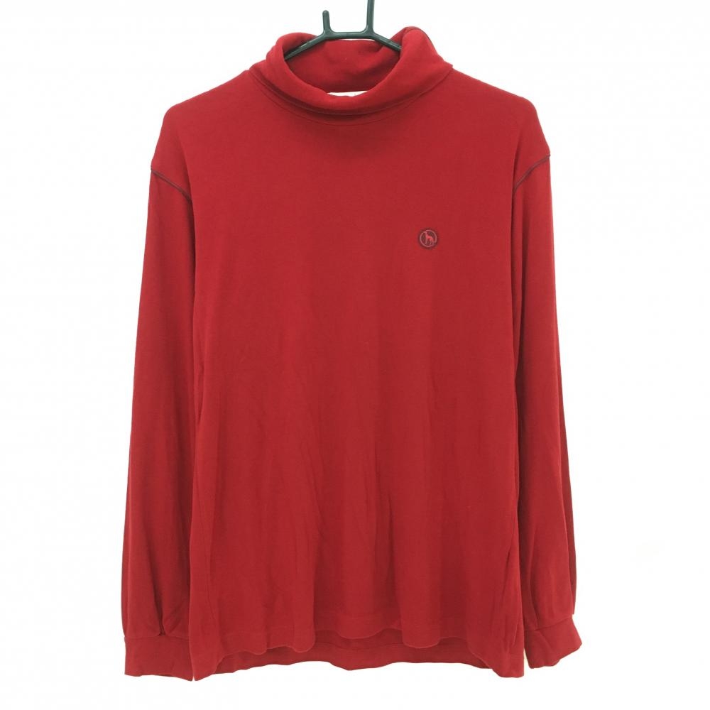 アダバット 長袖タートルネックシャツ レッド 表微起毛 ロゴワッペン  メンズ IV(L) ゴルフウェア adabat