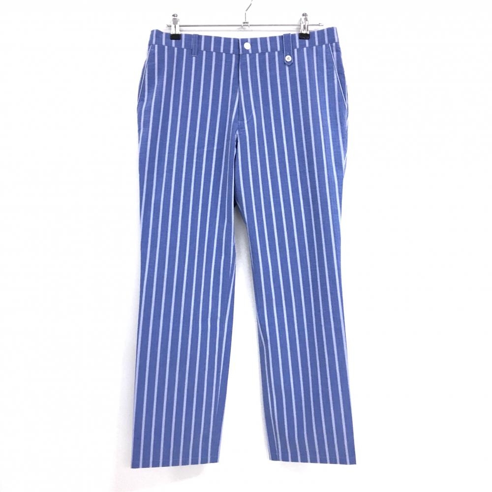 【超美品】アダバット パンツ ブルー系×白 ストライプ 凹凸生地 ウエスト内側滑り止め付 メンズ 48(L) ゴルフウェア adabat