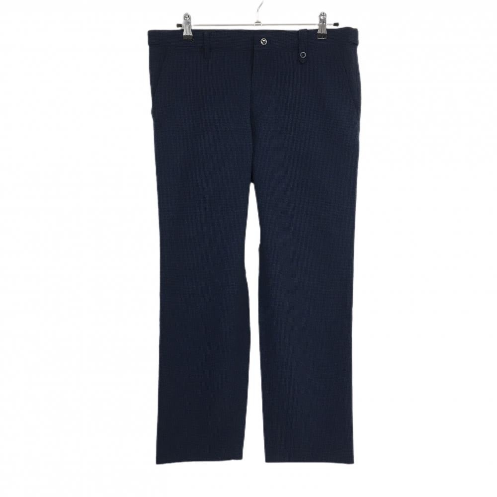 【超美品】アダバット パンツ ネイビー×黒 ギンガムチェック サッカー生地 メンズ 48(L) ゴルフウェア adabat