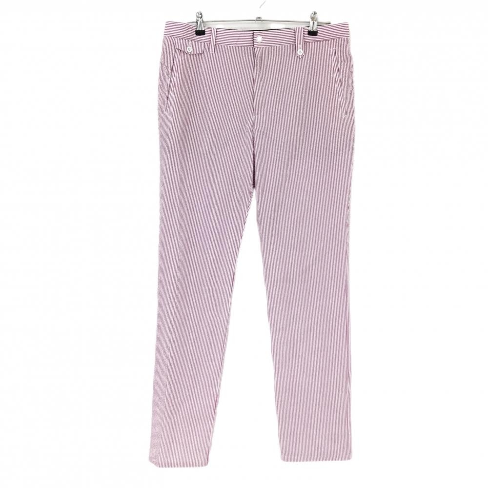 【美品】アダバット パンツ 白×レッド系 ストライプ サッカー生地 ストレッチ メンズ 52(2XL) ゴルフウェア adabat