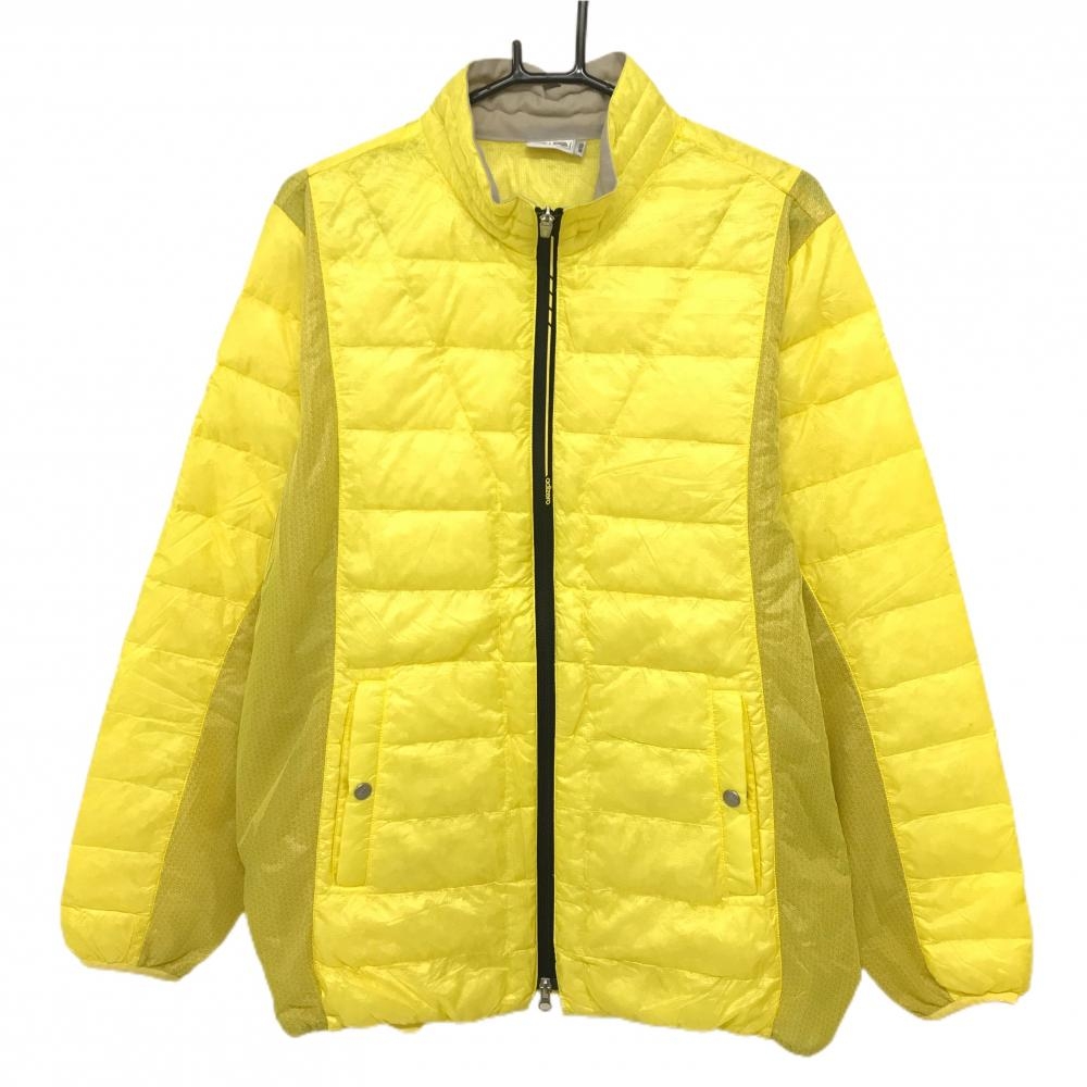 【超美品】アディダス ダウンジャケット イエロー サイド・袖下総柄 メンズ O/XG ゴルフウェア adidas
