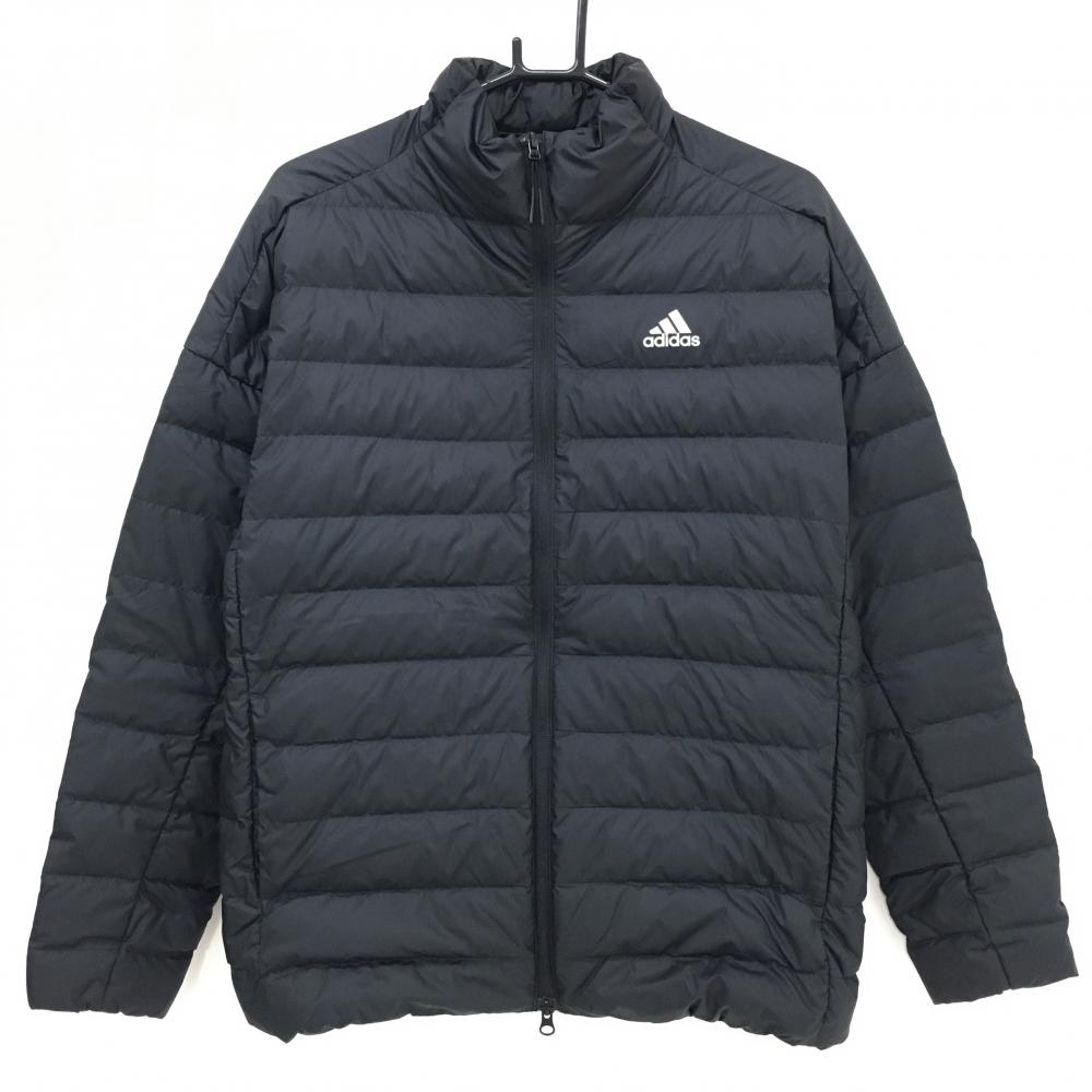 【美品】アディダス ダウンジャケット 黒 ロゴプリント メンズ L ゴルフウェア adidas