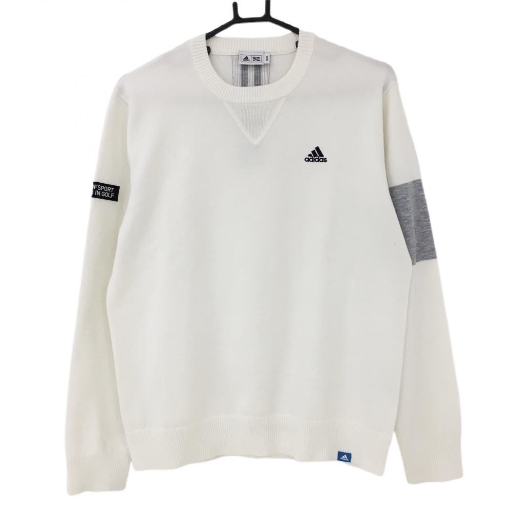 【美品】アディダス セーター 白×杢グレー ニット ウール混  メンズ M/M ゴルフウェア adidas