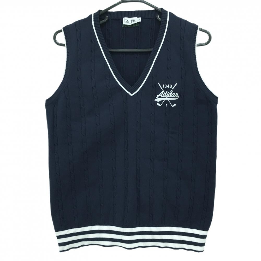 【美品】アディダス ニットベスト ネイビー×白 Vネック 裾ライン  メンズ L/G ゴルフウェア adidas