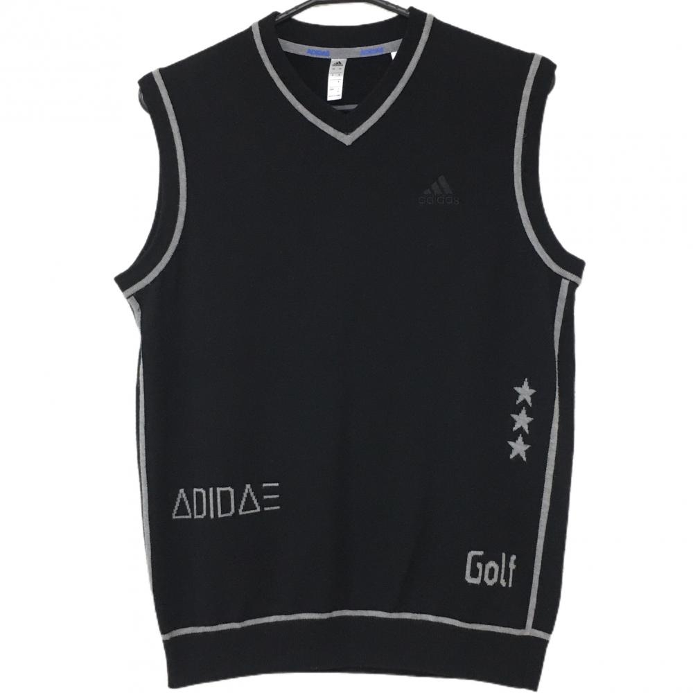 アディダス ニットベスト 黒×グレー Vネック メンズ M ゴルフウェア adidas