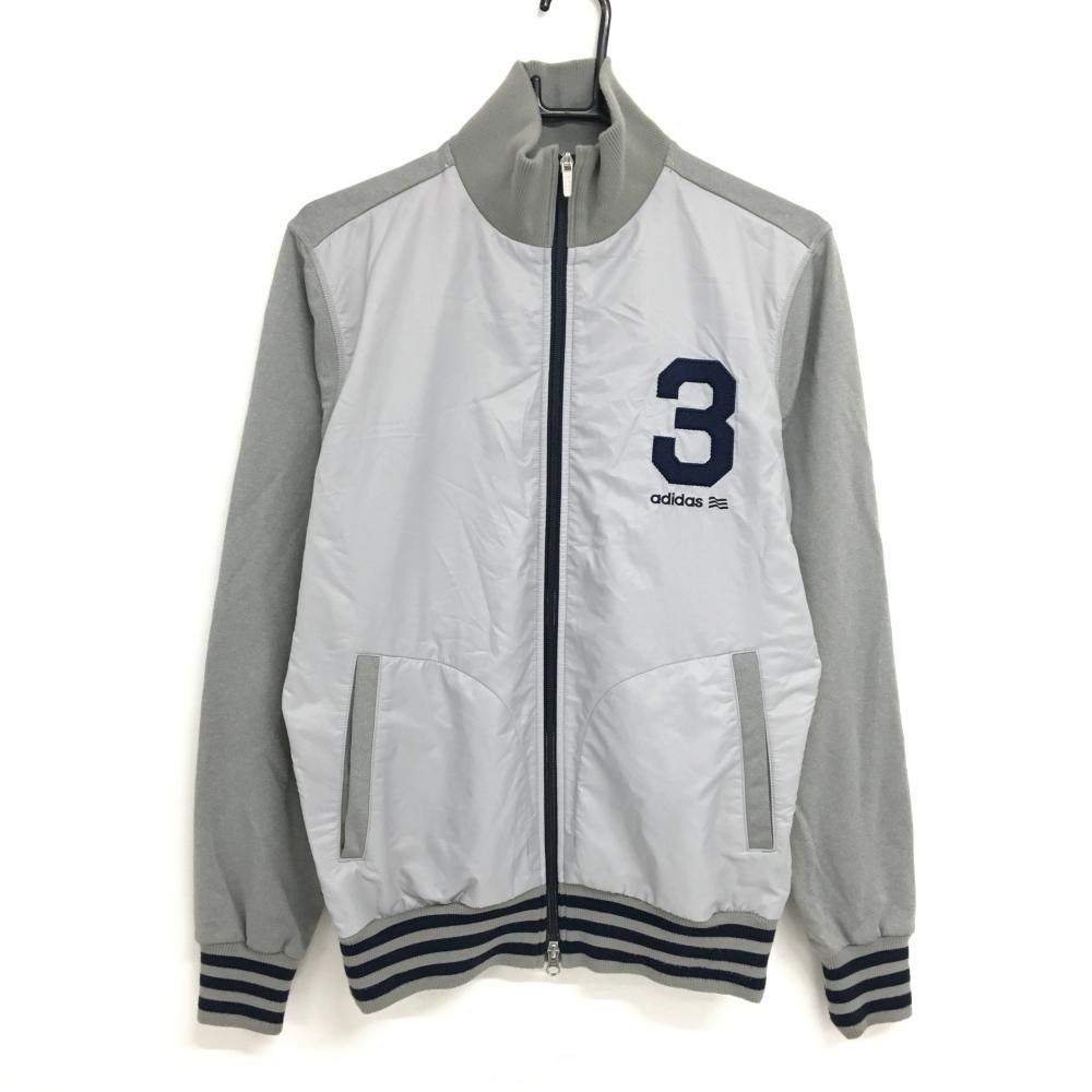 アディダス 切替ジャケット グレー×ネイビー 裏微起毛 ナンバリング  メンズ L/G ゴルフウェア adidas