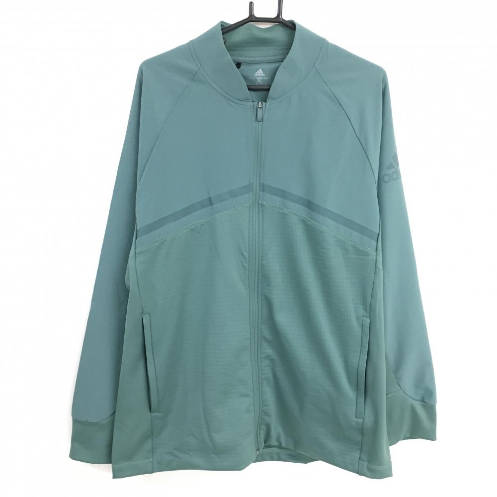 【超美品】アディダス 切替ジャケット グリーン 身頃裏起毛  メンズ XO(XXL) ゴルフウェア 大きいサイズ adidas