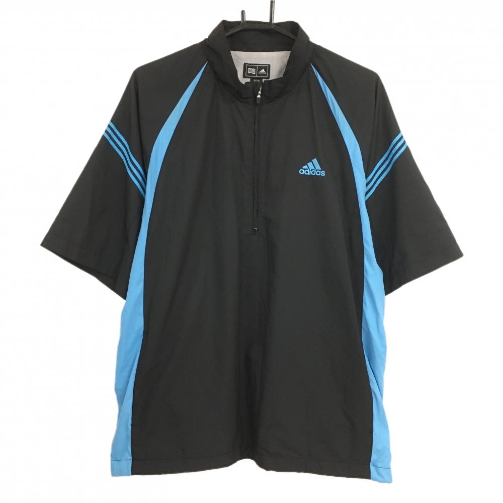 アディダス 半袖ジャケット 黒×ブルー 蓄熱裏地 メンズ O/XG ゴルフウェア adidas