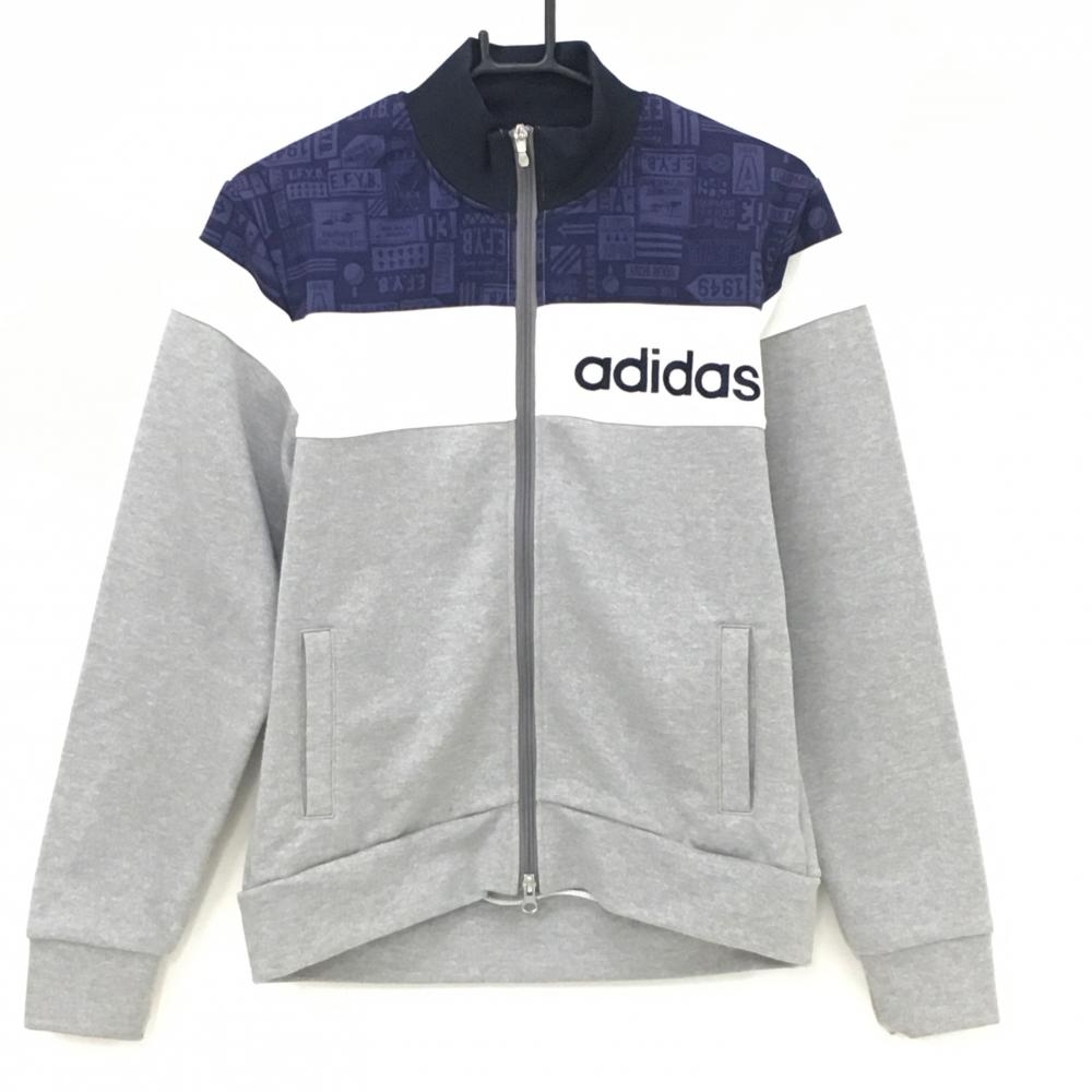 アディダス ジャケット グレー×ネイビー 上部柄 裏微起毛  メンズ M/M ゴルフウェア adidas