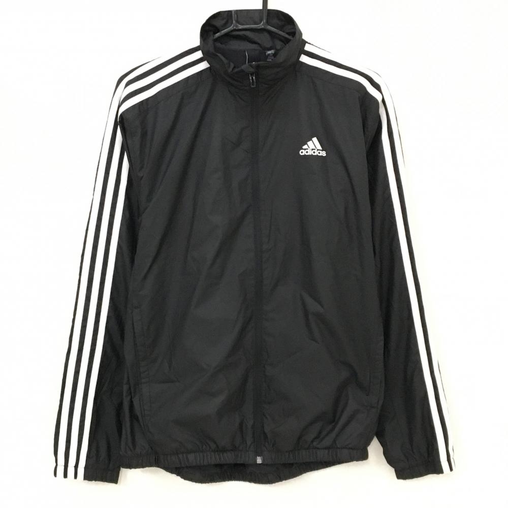 【美品】アディダス ジャケット 黒×白 裏微起毛 袖3ライン メンズ M ゴルフウェア adidas