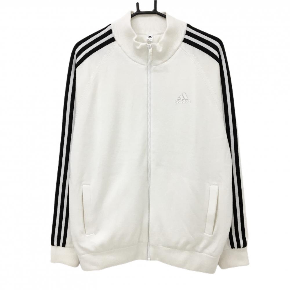 アディダス ニットジャケット 白×黒 袖3ライン 裏地付 メンズ O ゴルフウェア adidas