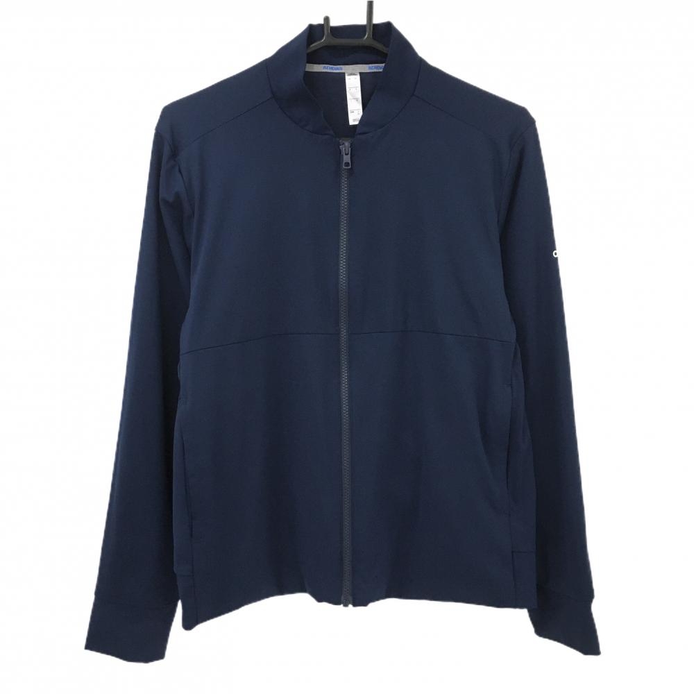 【超美品】アディダス ジャケット ネイビー×白 バック３本ライン 裏起毛 メンズ M ゴルフウェア adidas
