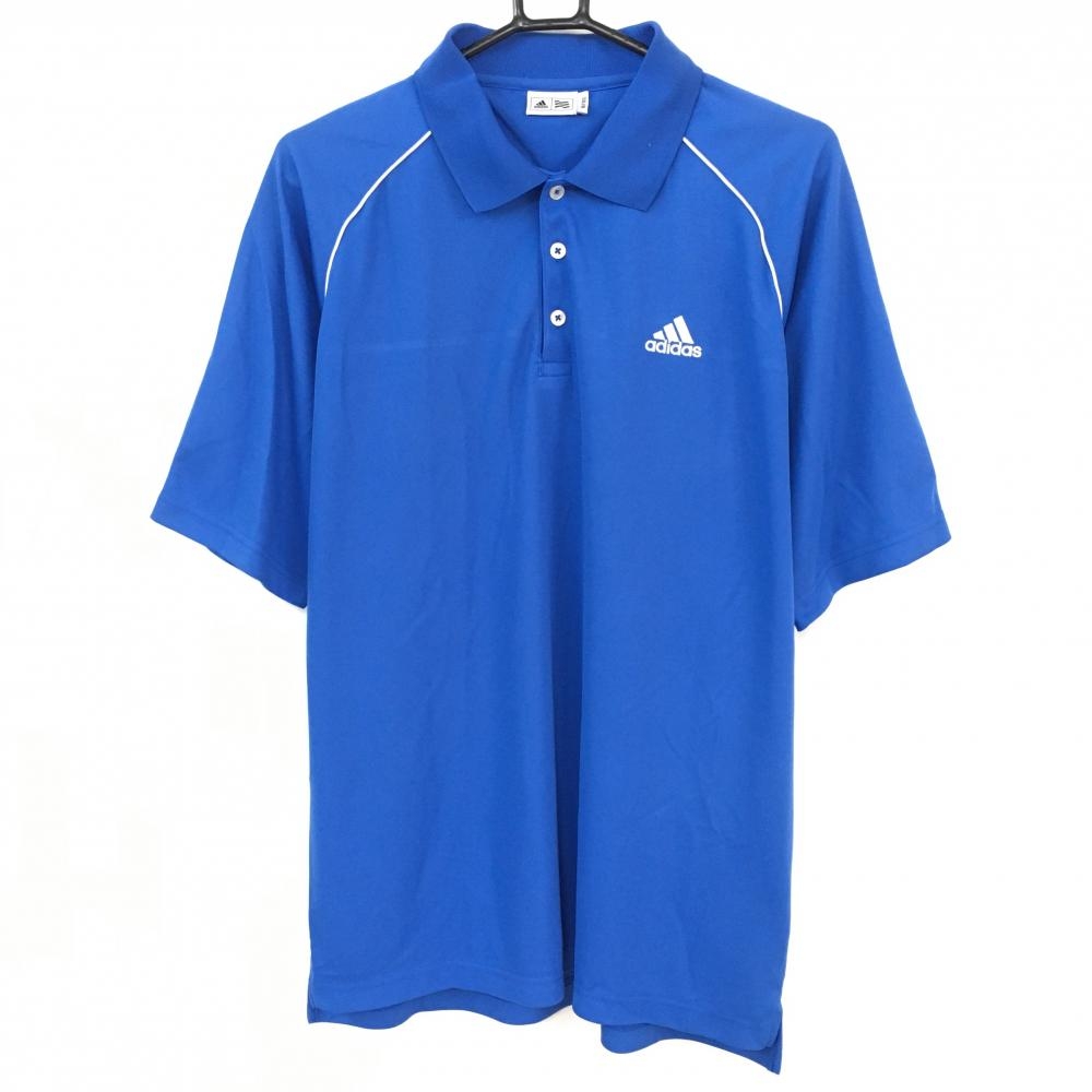 【美品】adidas アディダス 半袖ポロシャツ ブルー×白 背面3本ライン シンプル メンズ O/XG ゴルフウェア