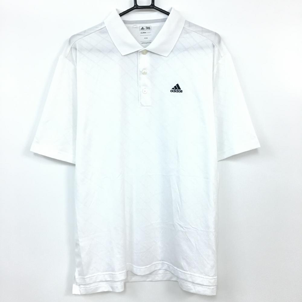 adidas アディダス 半袖ポロシャツ 白 チェック柄 織り生地 メンズ O/XG ゴルフウェア