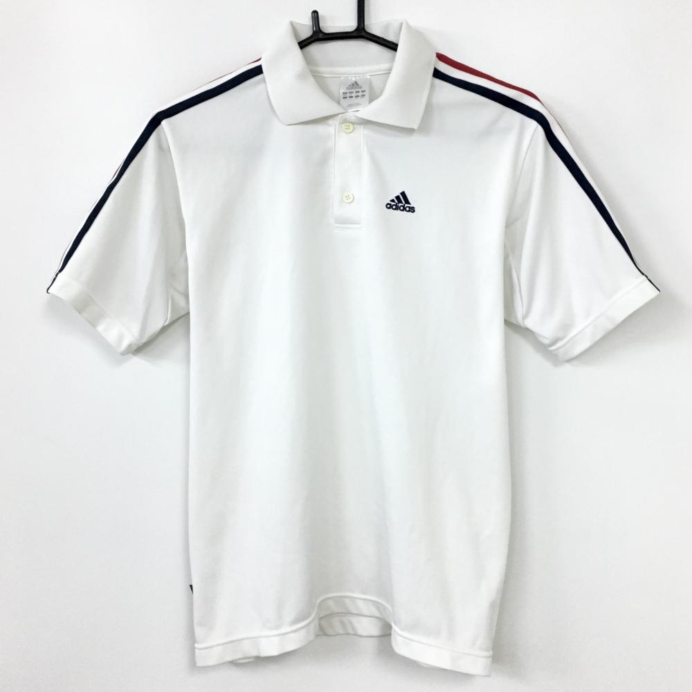 adidas アディダス 半袖ポロシャツ 白×ネイビー 3ライン メンズ XS ゴルフウェア