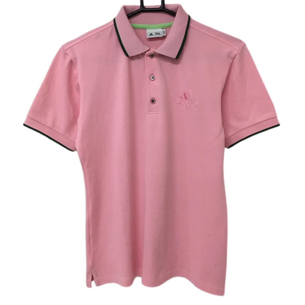 【超美品】アディダス 半袖ポロシャツ ピンク×グリーン ビッグロゴ刺しゅう メンズ M/M ゴルフウェア adidas