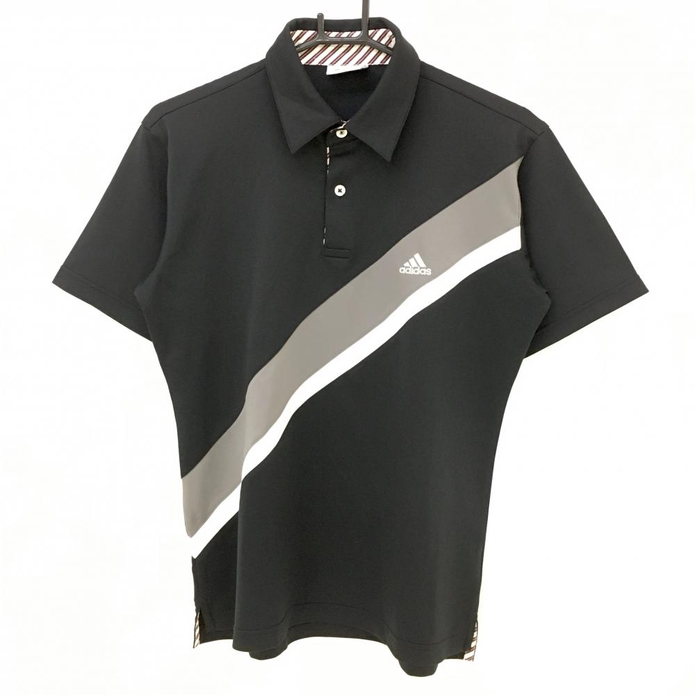 【美品】アディダス 半袖ポロシャツ 黒×グレー ななめライン  メンズ M/M ゴルフウェア adidas
