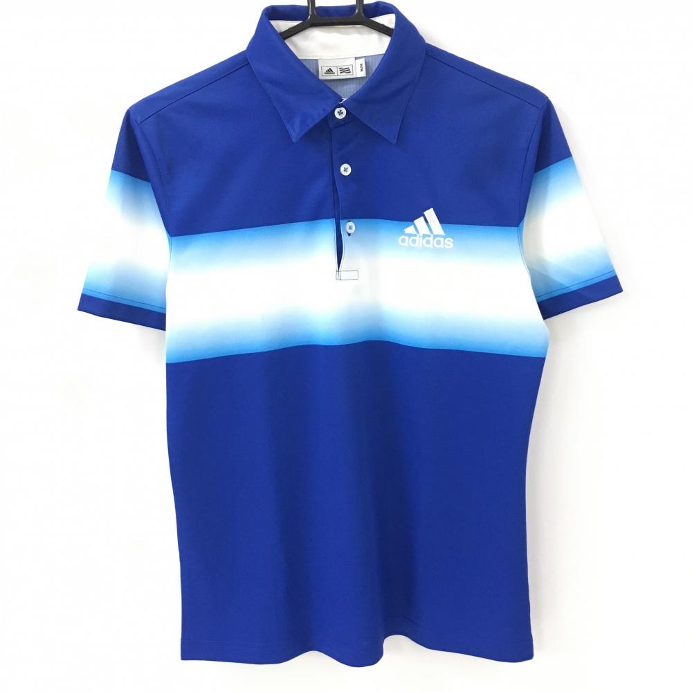 アディダス 半袖ポロシャツ ブルー×白 織生地 グラデーション メンズ M/M ゴルフウェア adidas