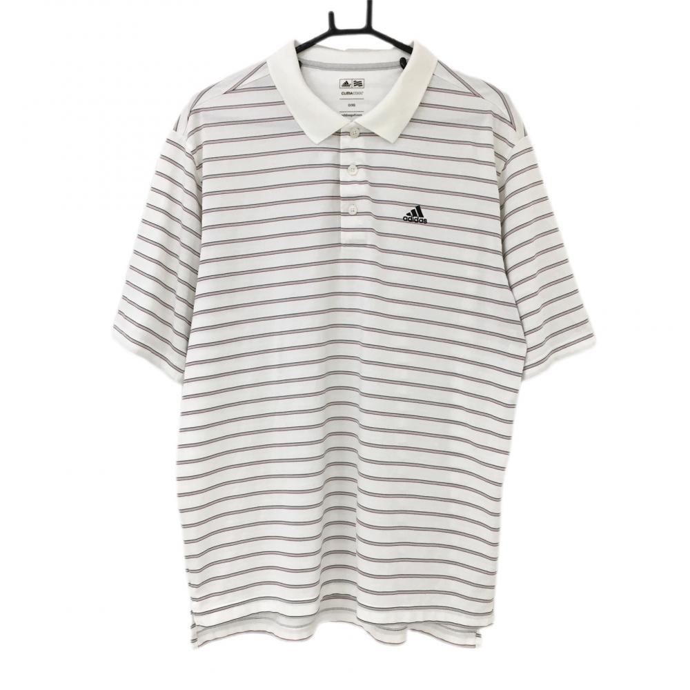 アディダス 半袖ポロシャツ 白×ネイビー ボーダー CLIMA COOL  メンズ O/XG ゴルフウェア adidas
